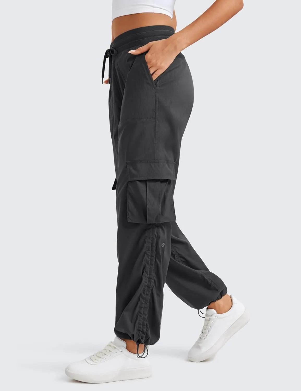 CRZ YOGA Lightweight Casual Cargo Pants for Women 30" Adjustable Ruched Straight Leg Travel Workout Athletic Hiking Joggers