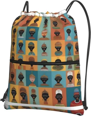 Cultural Icons Print Nylon Drawstring Backpack â€“ Adjustable Lightweight Gym Bag for Sports, Travel, Camping & Hiking
