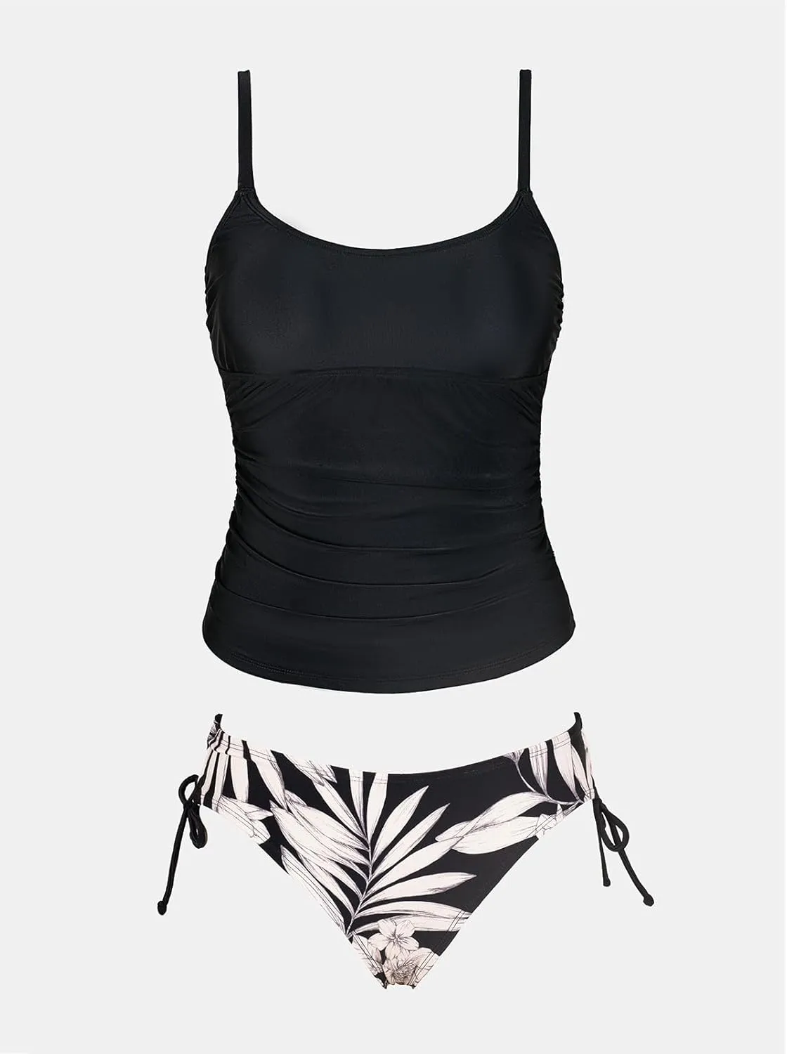 CUPSHE Women's Tankini Sets Two Piece Swimsuit Scoop Neck Ruched Adjustable Straps Drawstring Mid Rise