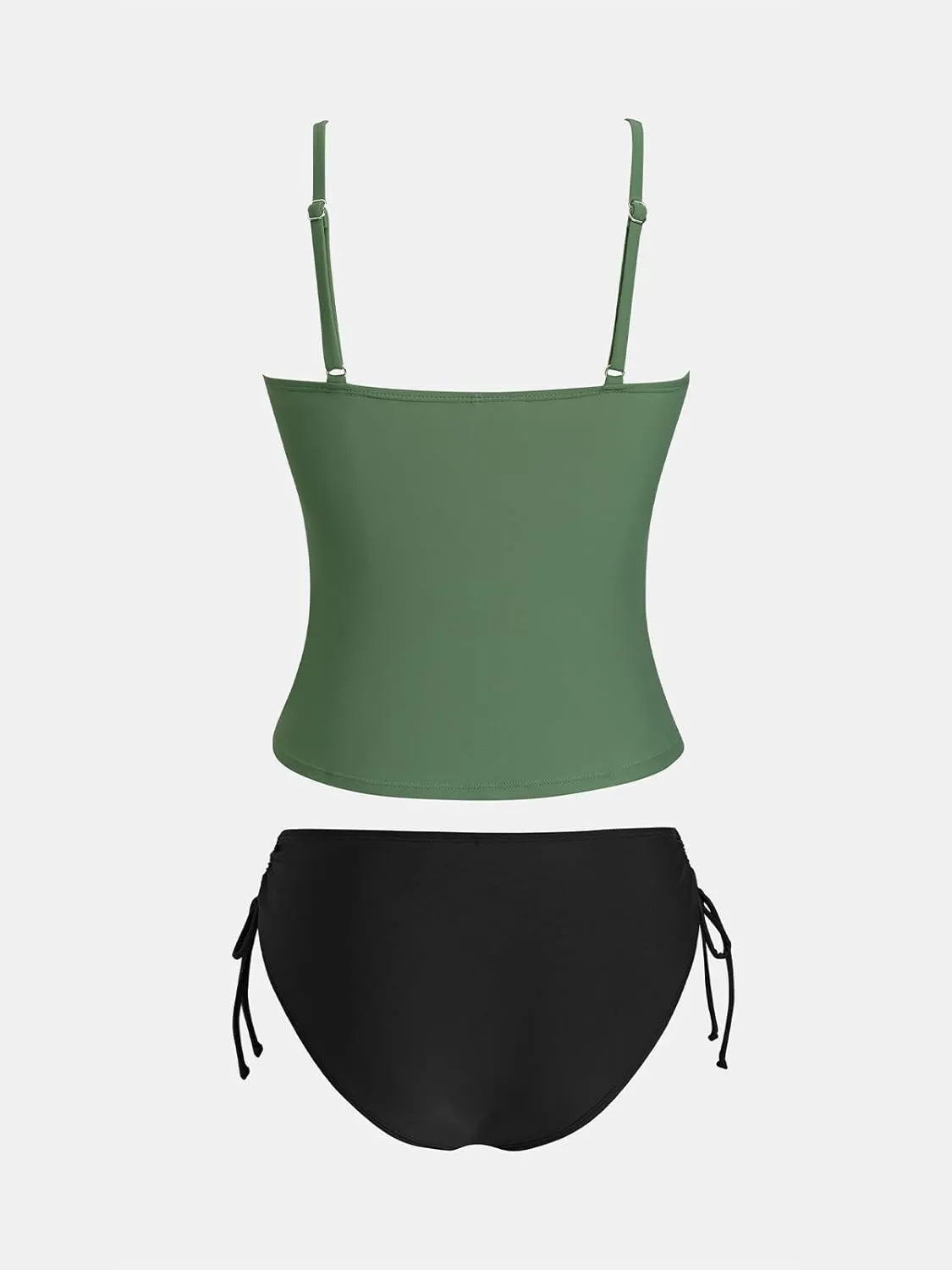 CUPSHE Women's Tankini Sets Two Piece Swimsuit Scoop Neck Ruched Adjustable Straps Drawstring Mid Rise