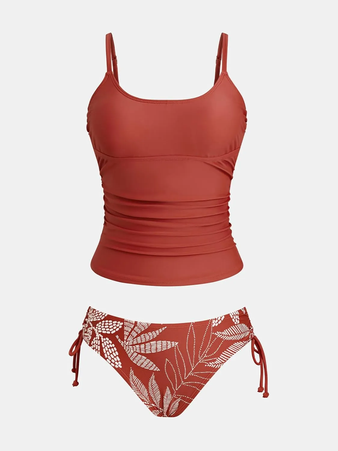 CUPSHE Women's Tankini Sets Two Piece Swimsuit Scoop Neck Ruched Adjustable Straps Drawstring Mid Rise