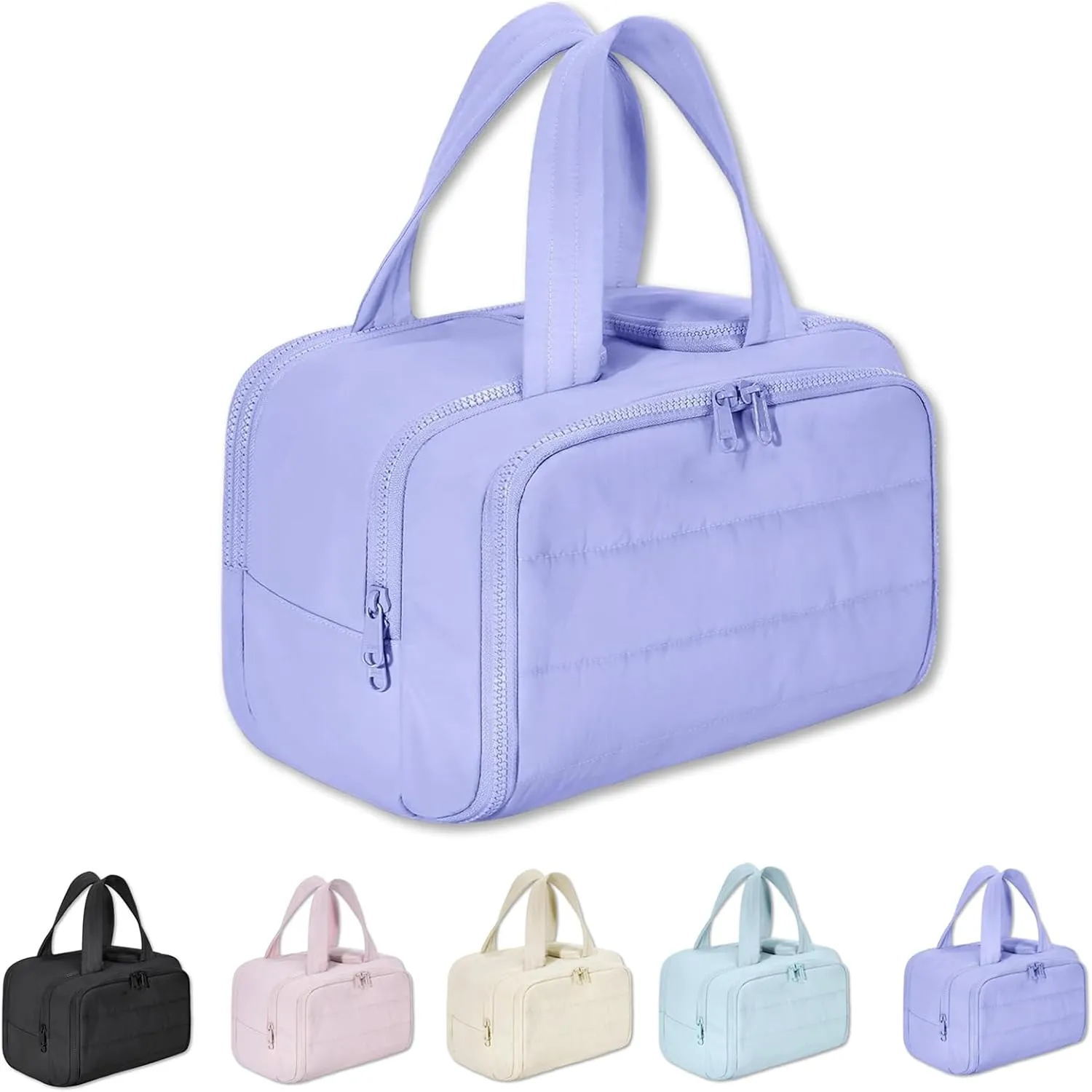Cureaway Travel Cosmetic Bag, 4-in-1 Puffy Multi-Functional Toiletry Bag for Women, Extra Large Capacity Wide-Open Travel Cosmetic Bag, Portable Pouch Open Flat Toiletry Bag Make Up Organizer (Purple)