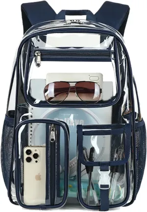 Cusangel Clear Blue Backpack for School, Heavy Duty Backpack for Men,transparent BookBag,16inch TPU Large Capacity See Through plastic bag for Sport Events,Travel,Work