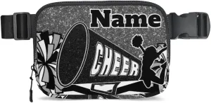 Custom Cheer Fanny Pack, Personalized Cheerleader Belt Bag for Women Men, Personalized Unisex Crossbody Travel Waist Bag Black Sliver
