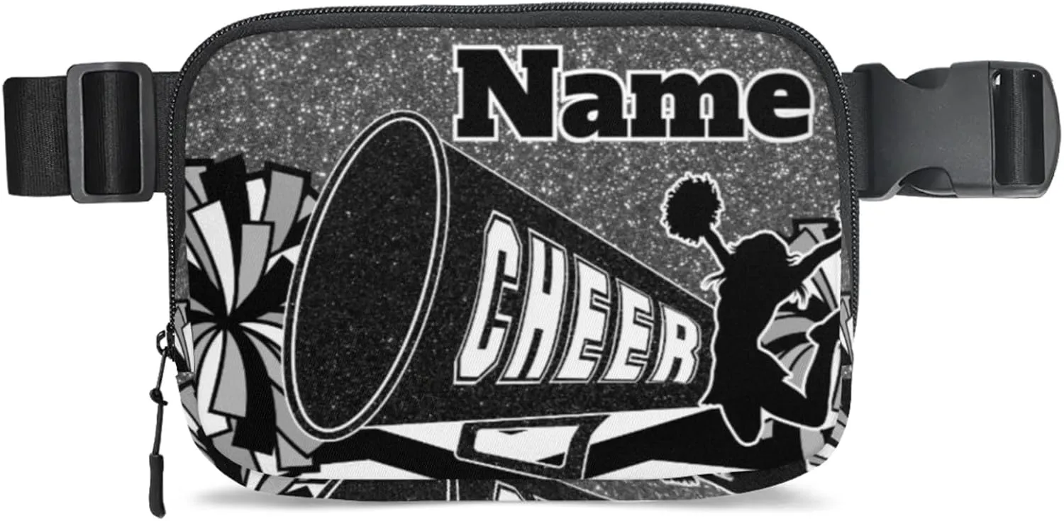 Custom Cheer Fanny Pack, Personalized Cheerleader Belt Bag for Women Men, Personalized Unisex Crossbody Travel Waist Bag Black Sliver