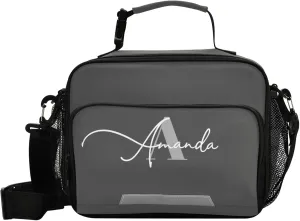 Custom Dark Grey Insulated Lunch Bag with Adjustable Shoulder Strap Lunch Box for Students Women Light Weight Tote Lunch bag for Work Picnic School