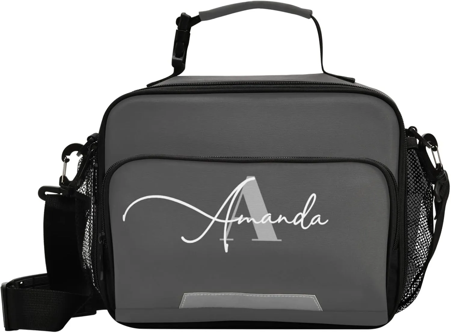 Custom Dark Grey Insulated Lunch Bag with Adjustable Shoulder Strap Lunch Box for Students Women Light Weight Tote Lunch bag for Work Picnic School