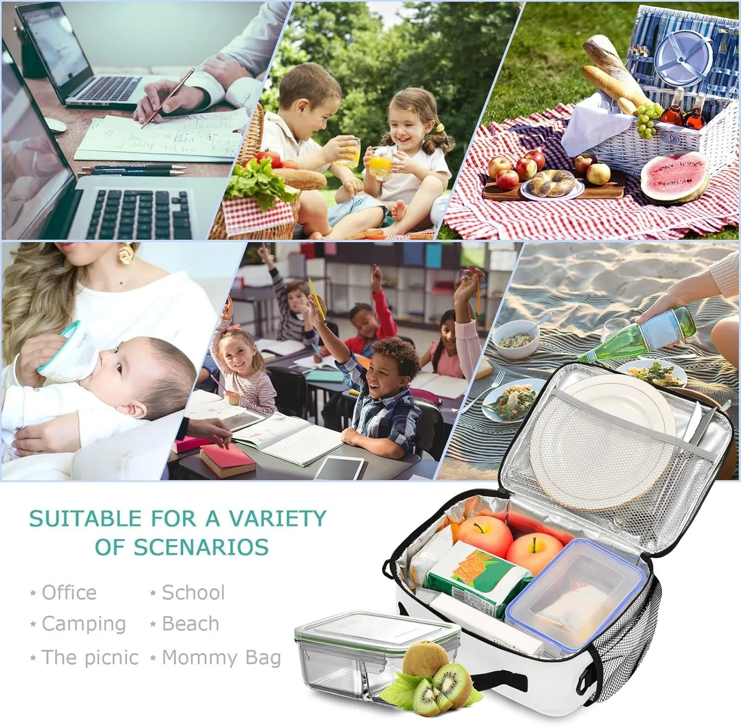 Custom Dark Grey Insulated Lunch Bag with Adjustable Shoulder Strap Lunch Box for Students Women Light Weight Tote Lunch bag for Work Picnic School