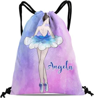 Custom Elegant Dancer Ballet Drawstring Bag with Name Personalized Cheerleading Travel Outdoor Drawstring Bag for Man Woman
