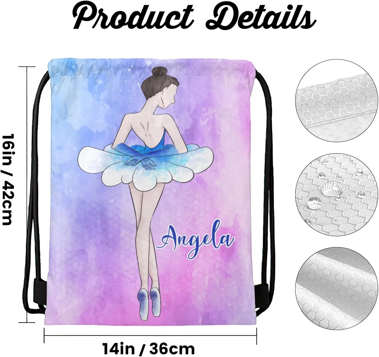 Custom Elegant Dancer Ballet Drawstring Bag with Name Personalized Cheerleading Travel Outdoor Drawstring Bag for Man Woman