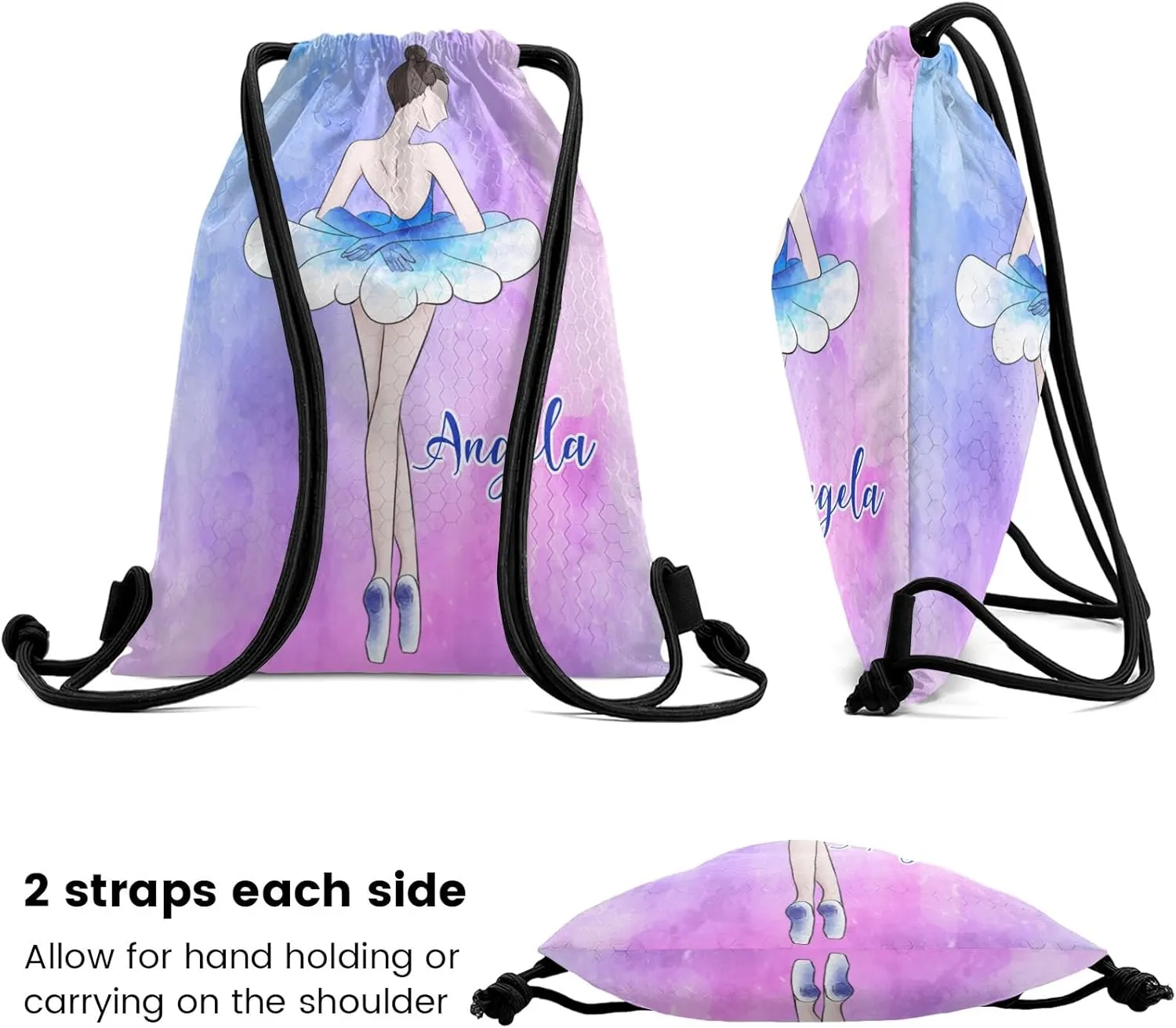 Custom Elegant Dancer Ballet Drawstring Bag with Name Personalized Cheerleading Travel Outdoor Drawstring Bag for Man Woman