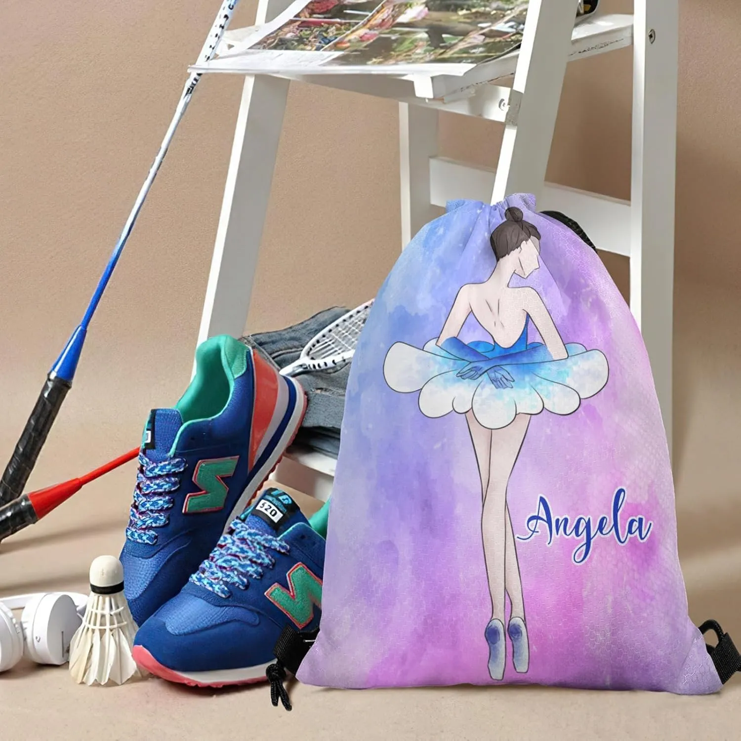 Custom Elegant Dancer Ballet Drawstring Bag with Name Personalized Cheerleading Travel Outdoor Drawstring Bag for Man Woman