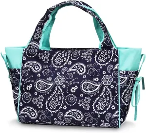 Custom Embroidered Fashion Print Ladies Casual Travel Tote (Navy White Paisley - No Embroidery)