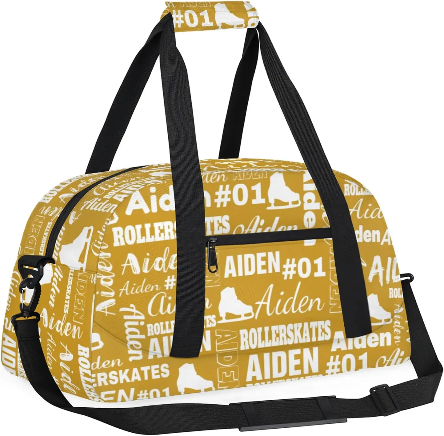 Custom Name Roller Skates Duffle Bags Personalized Number Sports Gym Bag Weekender Overnight Training Bag, Brown