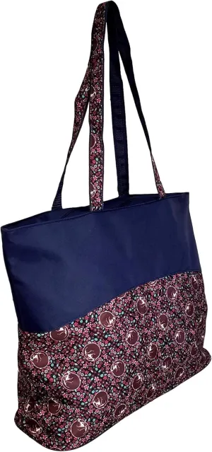 Custom Personalized Fashion Print Zipper Top Tote Bag (Navy Burgundy Cats - No Embroidery)