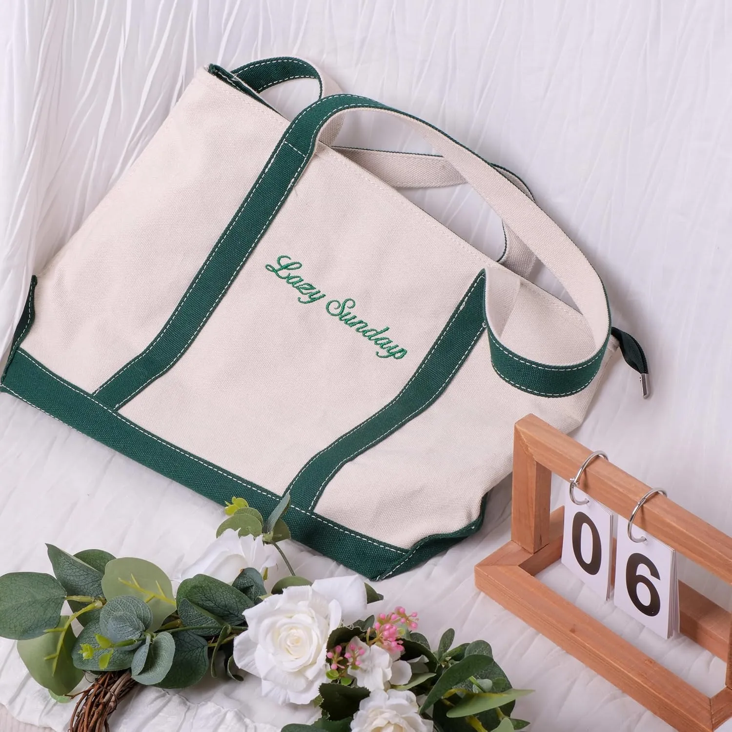 Customized Embroidered Women's Cotton Tote Bag with Name, Shoulder Bag, Large Capacity Shopping Work Bag