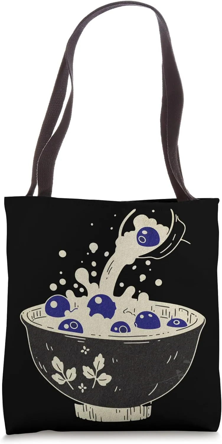 Cute Boho Floral Breakfast Cereal Bowl Blueberry Fruit Tote Bag