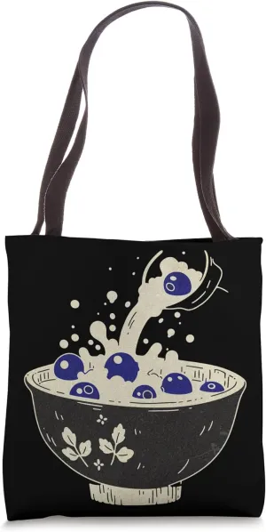 Cute Boho Floral Breakfast Cereal Bowl Blueberry Fruit Tote Bag