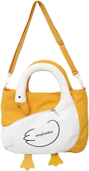 Cute Cartoon Goose Messenger Crossbody Bag For Women, Waterproof Large Capacity Shoulder Bag,Funny Doll Nylon Handbag Purses