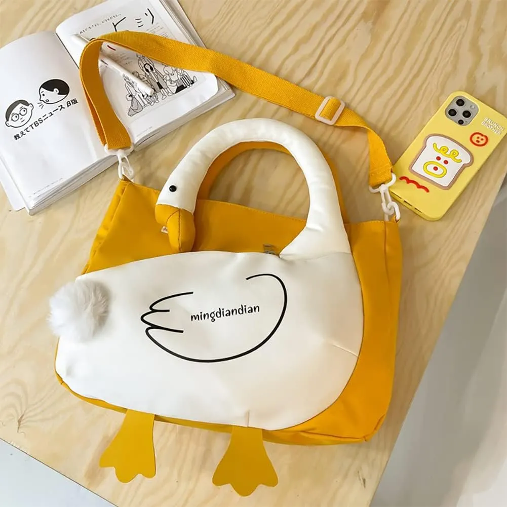 Cute Cartoon Goose Messenger Crossbody Bag For Women, Waterproof Large Capacity Shoulder Bag,Funny Doll Nylon Handbag Purses