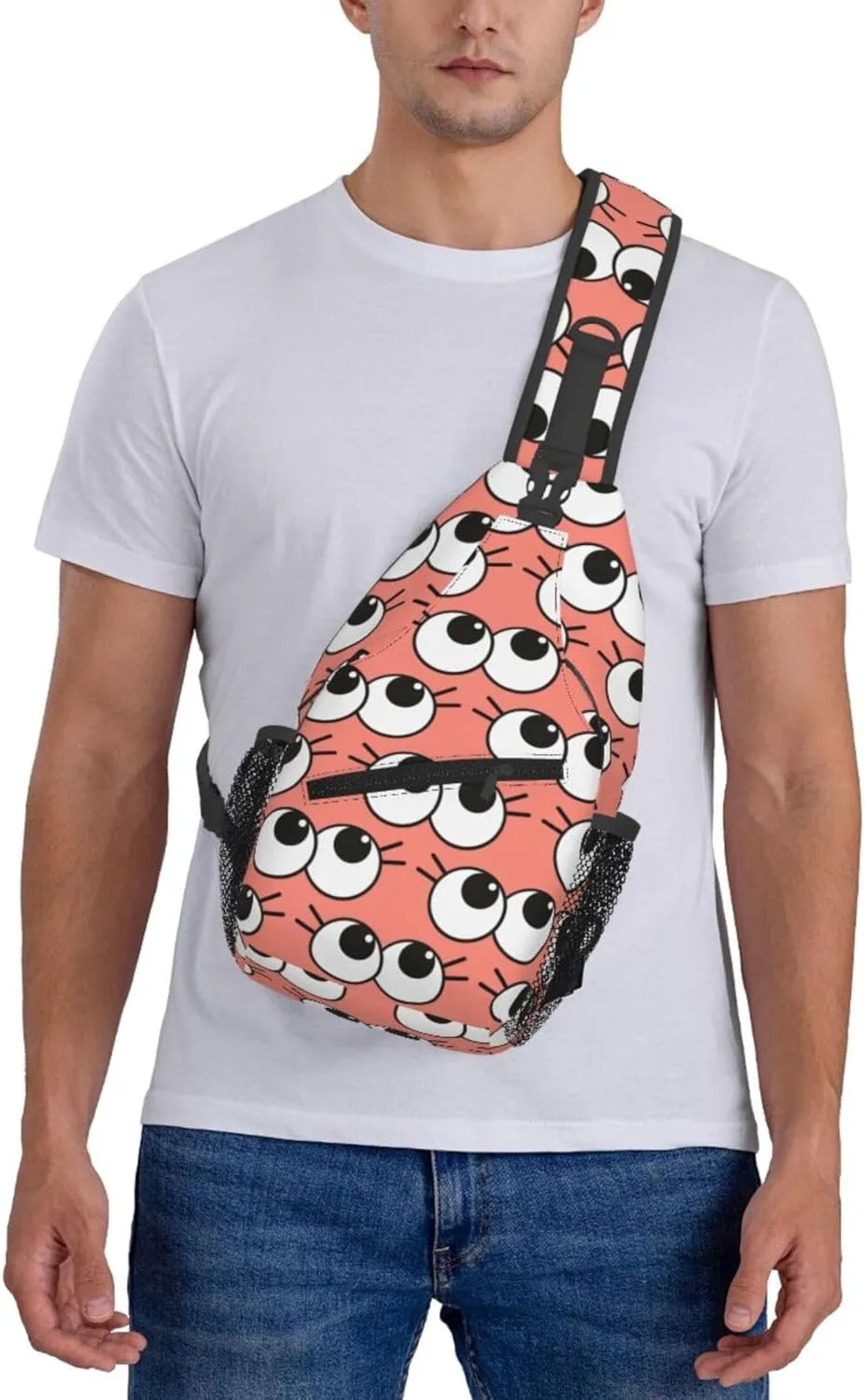 Cute Funny Cartoon Sketch Eyes Crossbody Bag Cross Chest Bag Adjustable Sling Backpack Sports Gym Shoulder Bags Travel Cycling Daypack Diagonally Casual Rucksack