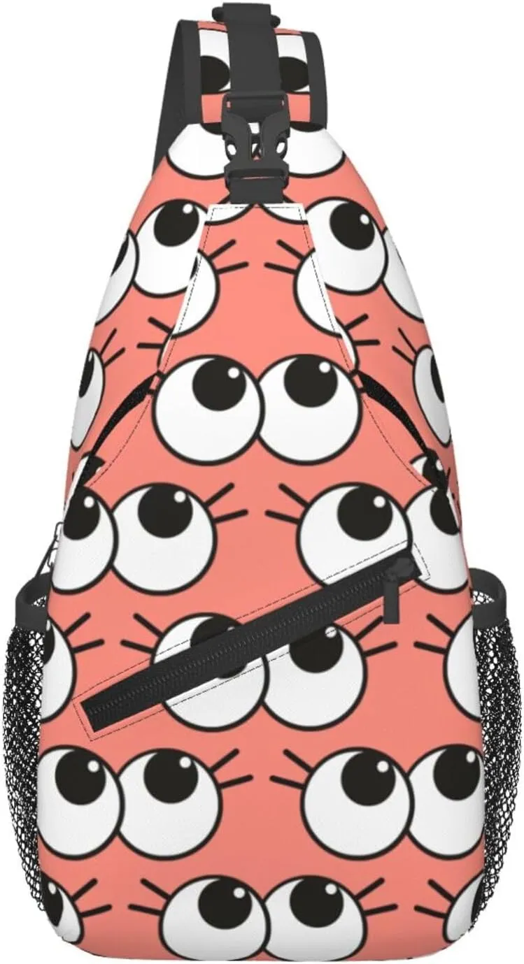 Cute Funny Cartoon Sketch Eyes Crossbody Bag Cross Chest Bag Adjustable Sling Backpack Sports Gym Shoulder Bags Travel Cycling Daypack Diagonally Casual Rucksack