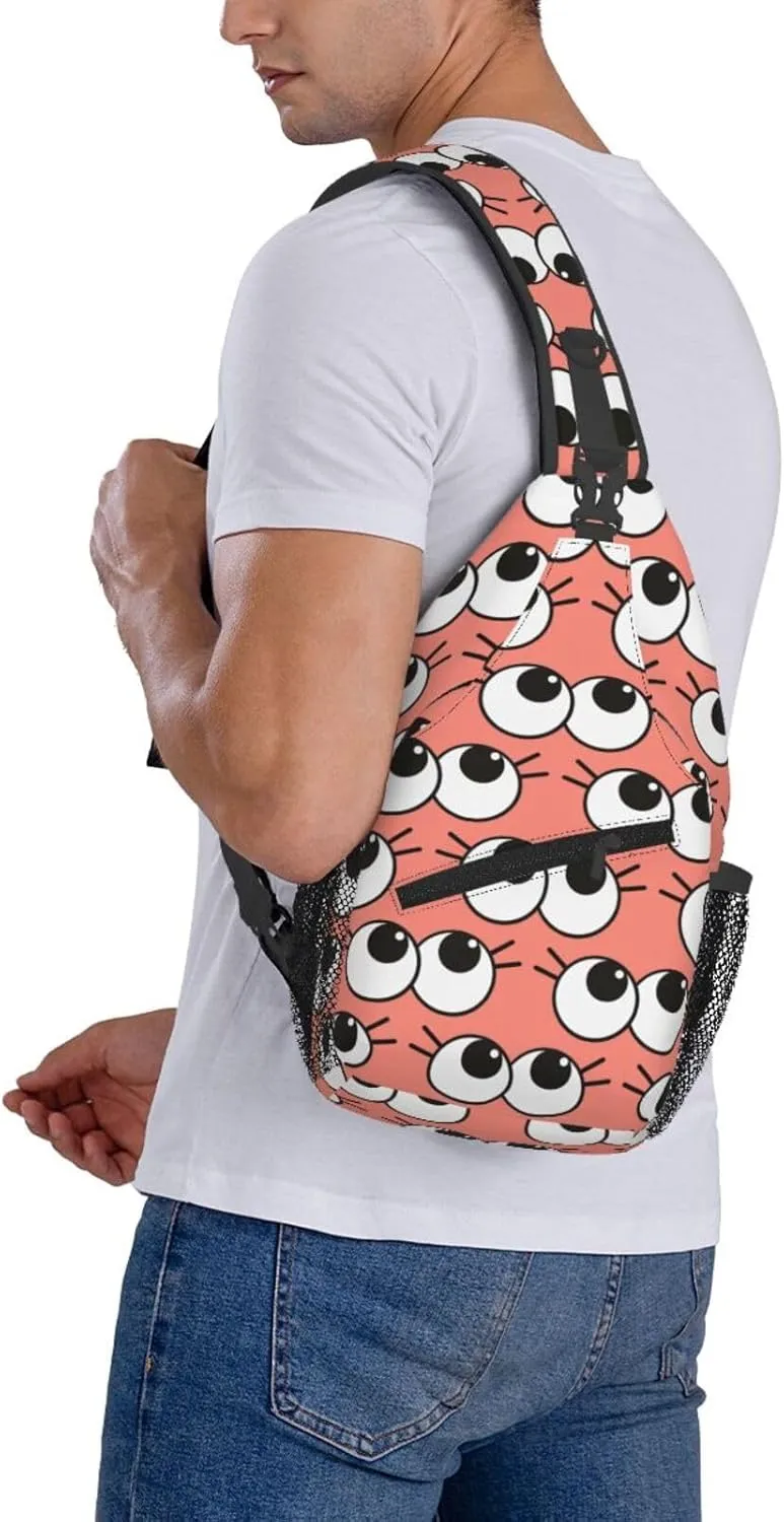 Cute Funny Cartoon Sketch Eyes Crossbody Bag Cross Chest Bag Adjustable Sling Backpack Sports Gym Shoulder Bags Travel Cycling Daypack Diagonally Casual Rucksack