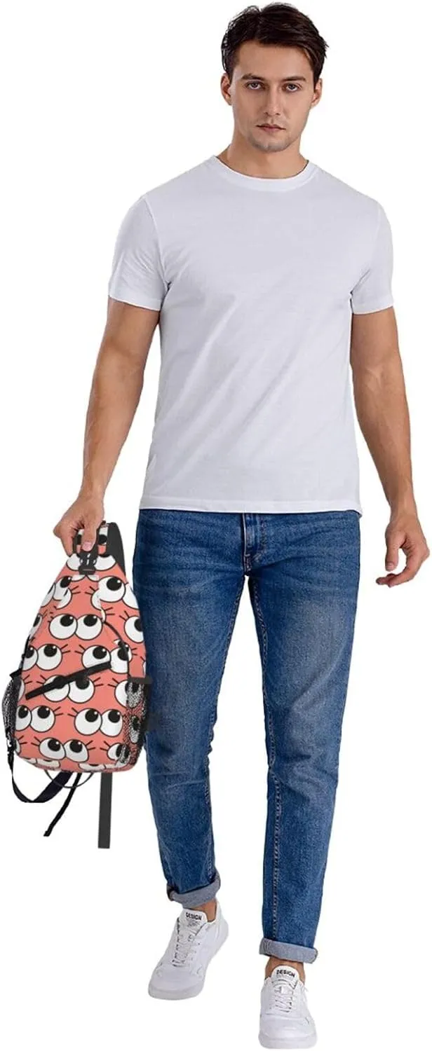 Cute Funny Cartoon Sketch Eyes Crossbody Bag Cross Chest Bag Adjustable Sling Backpack Sports Gym Shoulder Bags Travel Cycling Daypack Diagonally Casual Rucksack