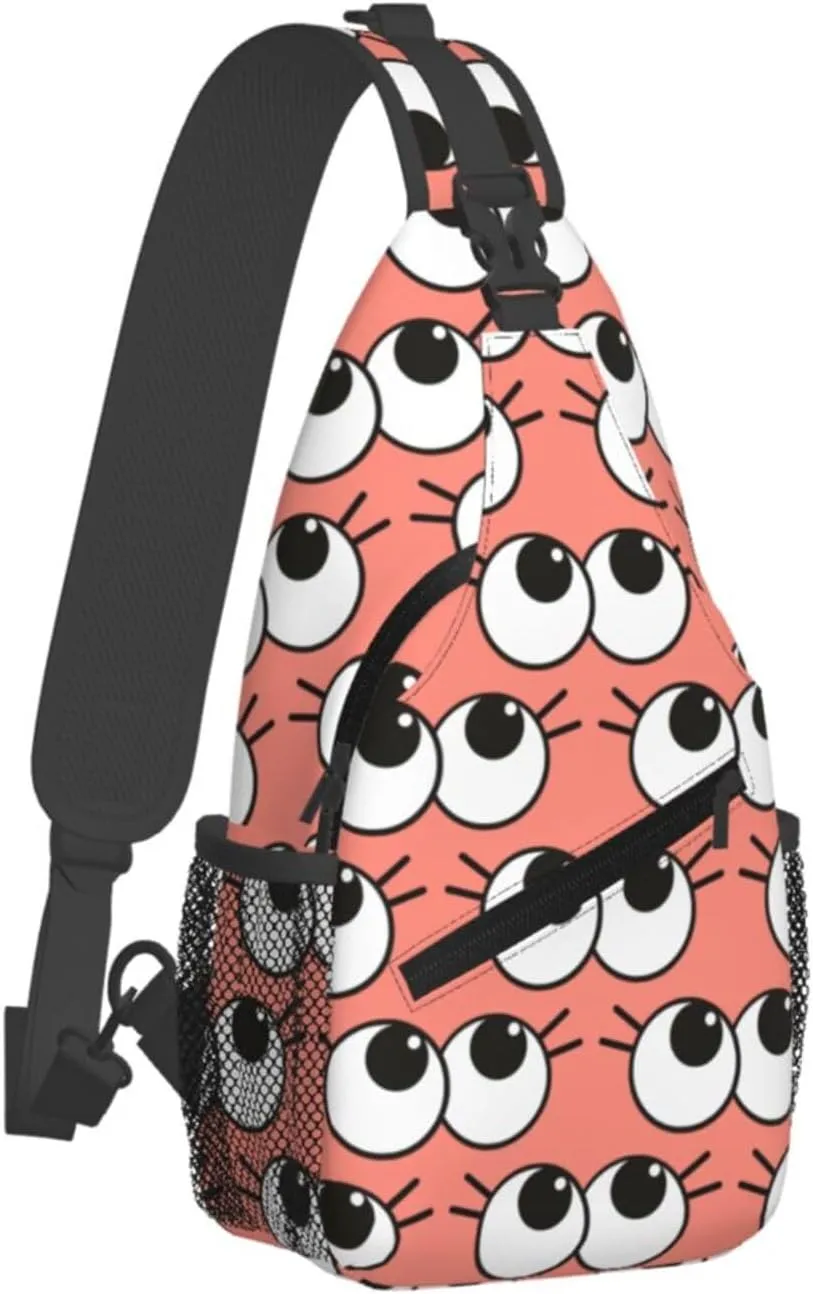 Cute Funny Cartoon Sketch Eyes Crossbody Bag Cross Chest Bag Adjustable Sling Backpack Sports Gym Shoulder Bags Travel Cycling Daypack Diagonally Casual Rucksack