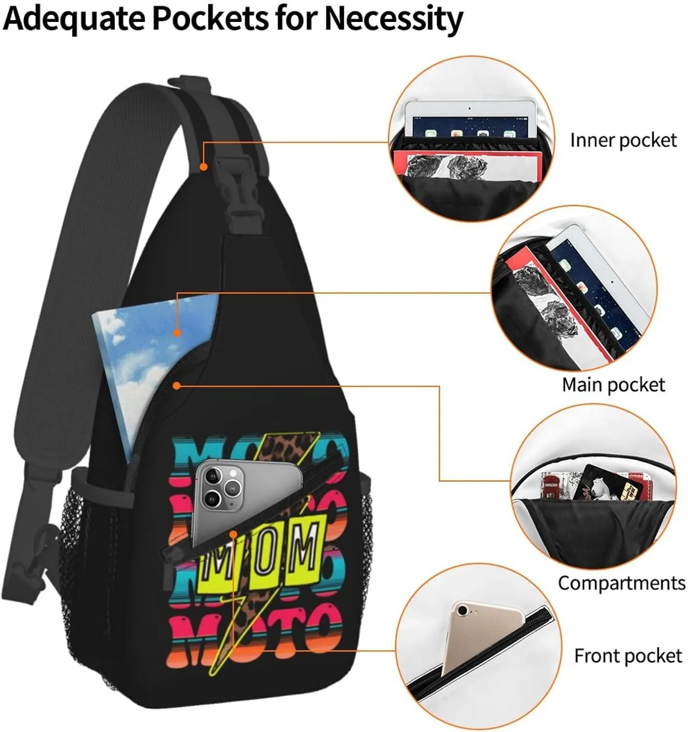 Cute Moto Mom Motocross Mother Racing Dirt Bike Sling Bag Crossbody Bag Casual Chest Bags Travel Shoulder Backpack
