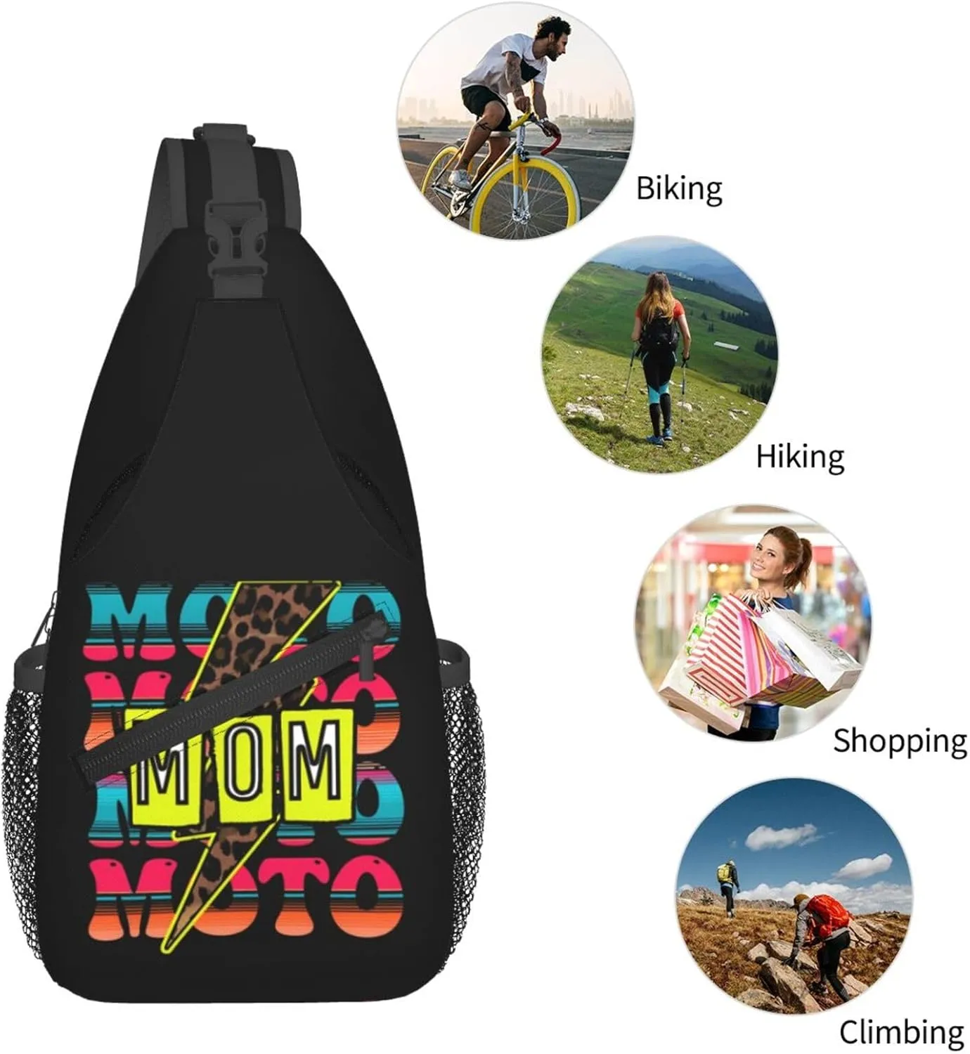 Cute Moto Mom Motocross Mother Racing Dirt Bike Sling Bag Crossbody Bag Casual Chest Bags Travel Shoulder Backpack