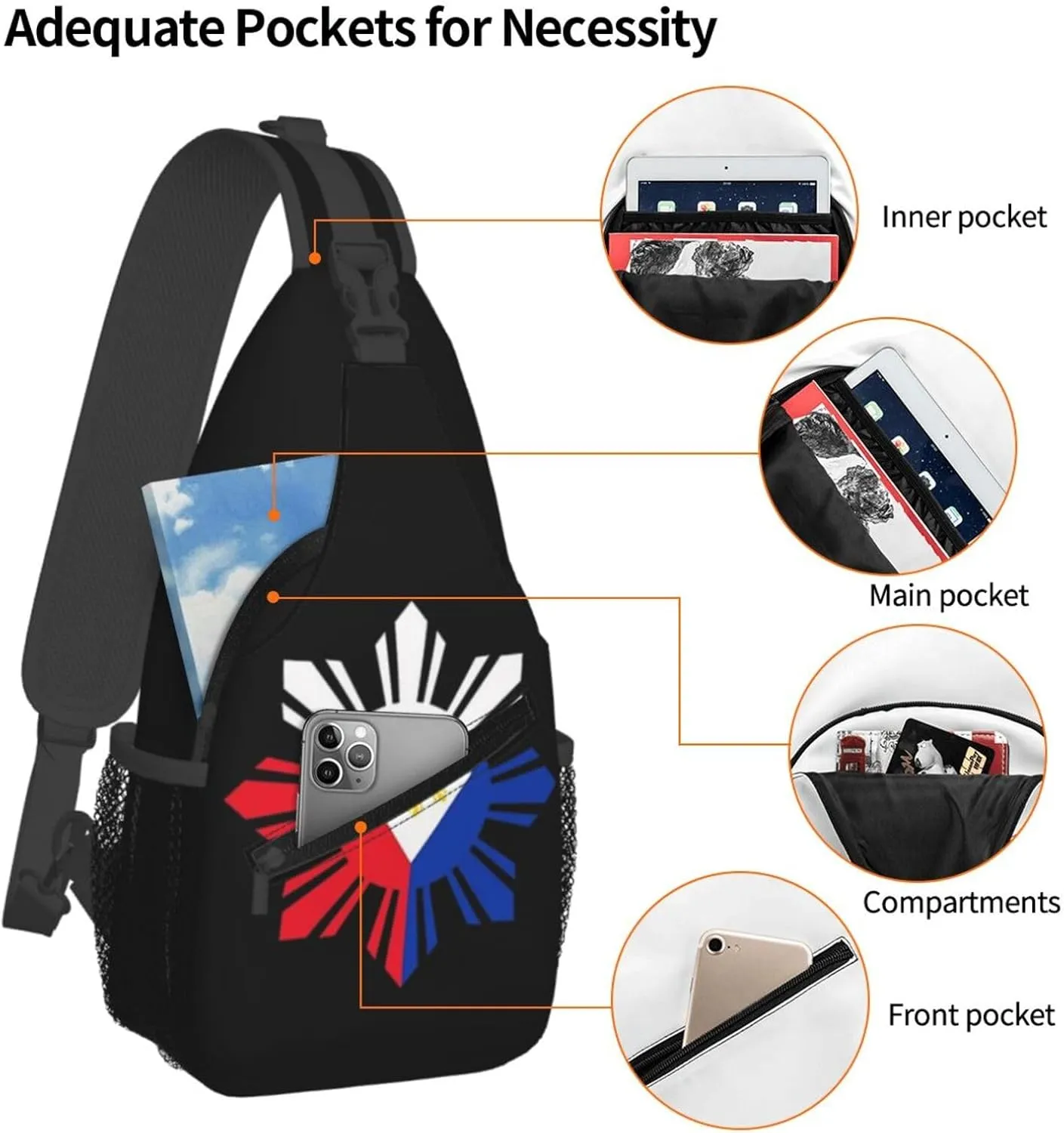 Cute Philippines Flag Sling Backpack,Travel Hiking Daypack Filipino Crossbody Shoulder Bag for Men Women
