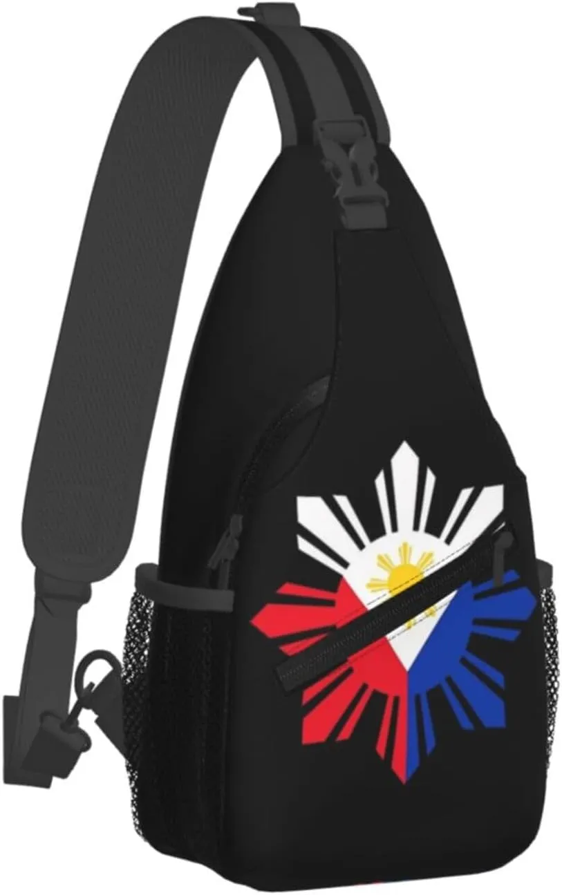 Cute Philippines Flag Sling Backpack,Travel Hiking Daypack Filipino Crossbody Shoulder Bag for Men Women