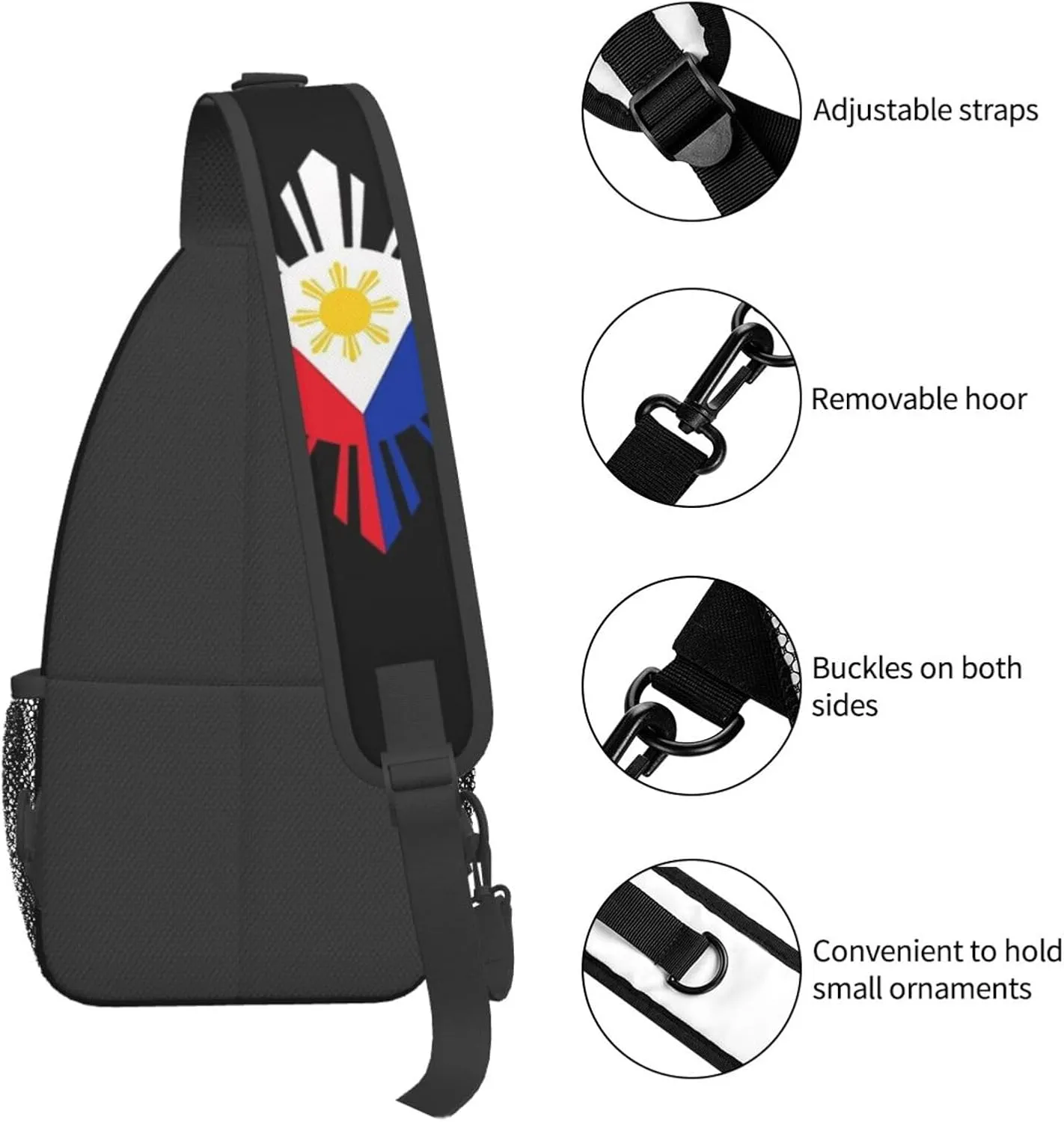 Cute Philippines Flag Sling Backpack,Travel Hiking Daypack Filipino Crossbody Shoulder Bag for Men Women