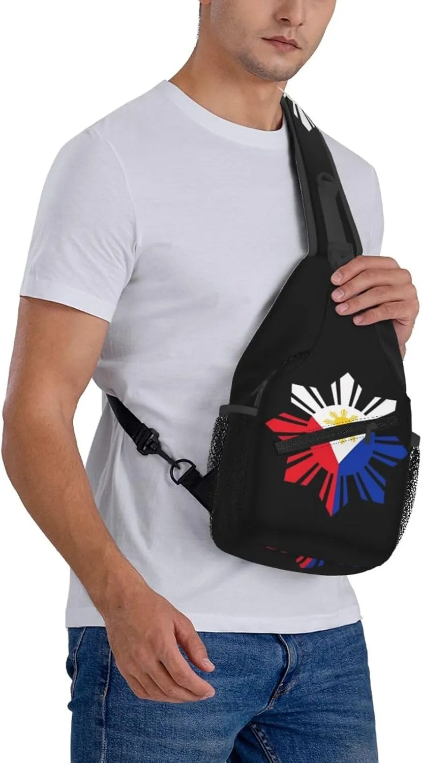 Cute Philippines Flag Sling Backpack,Travel Hiking Daypack Filipino Crossbody Shoulder Bag for Men Women