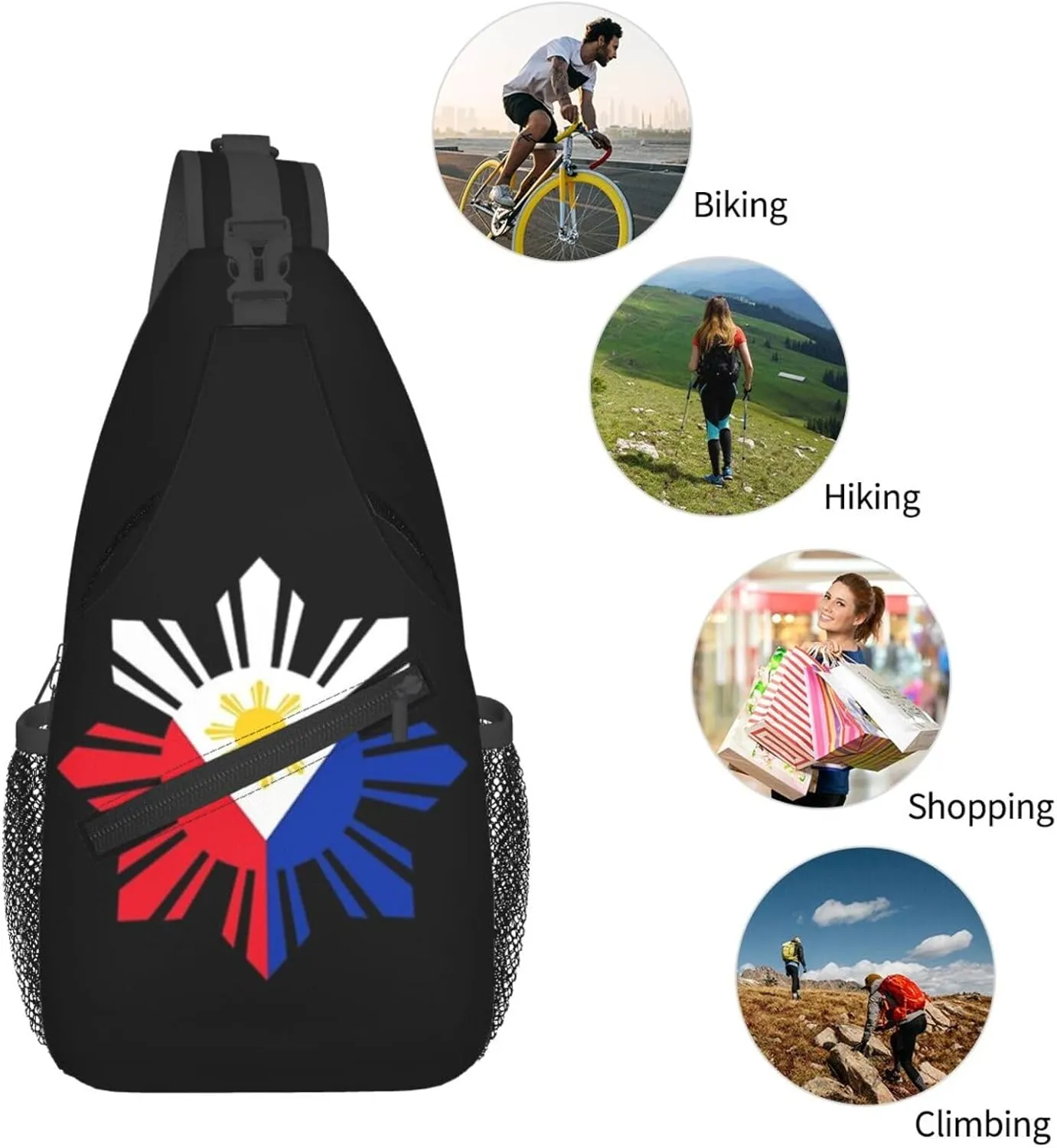 Cute Philippines Flag Sling Backpack,Travel Hiking Daypack Filipino Crossbody Shoulder Bag for Men Women