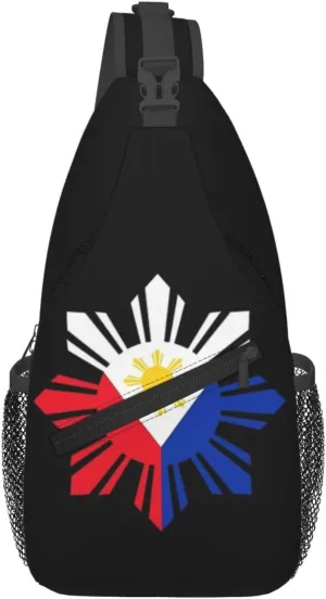 Cute Philippines Flag Sling Backpack,Travel Hiking Daypack Filipino Crossbody Shoulder Bag for Men Women