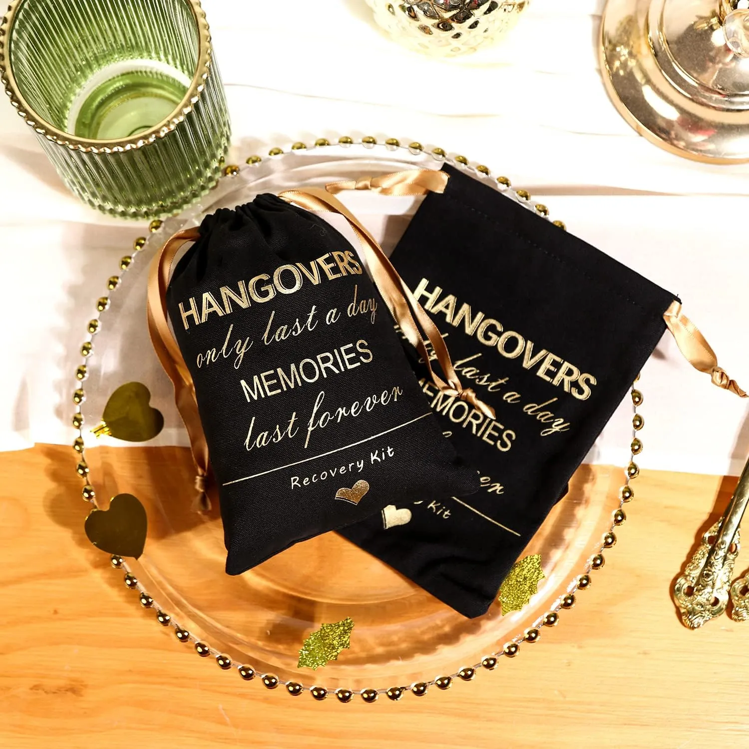 Cytdkve Gold Foil Hangover Kit Bag Bachelorette Party Favor Bag, Wedding Survival Kit Bags Bride Bridesmaid Gift Bags for Wedding Bridal Shower Party (10 Pieces, Black, 5 x 7 Inch)
