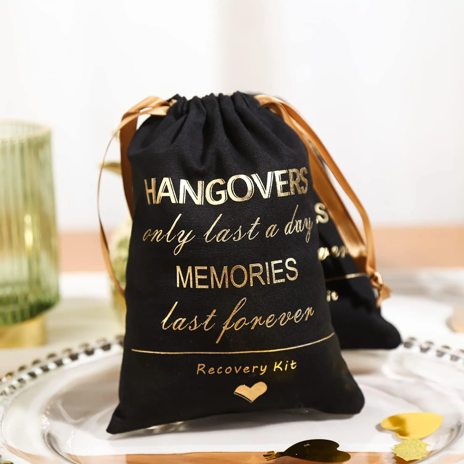 Cytdkve Gold Foil Hangover Kit Bag Bachelorette Party Favor Bag, Wedding Survival Kit Bags Bride Bridesmaid Gift Bags for Wedding Bridal Shower Party (10 Pieces, Black, 5 x 7 Inch)
