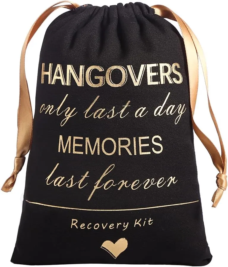 Cytdkve Gold Foil Hangover Kit Bag Bachelorette Party Favor Bag, Wedding Survival Kit Bags Bride Bridesmaid Gift Bags for Wedding Bridal Shower Party (10 Pieces, Black, 5 x 7 Inch)