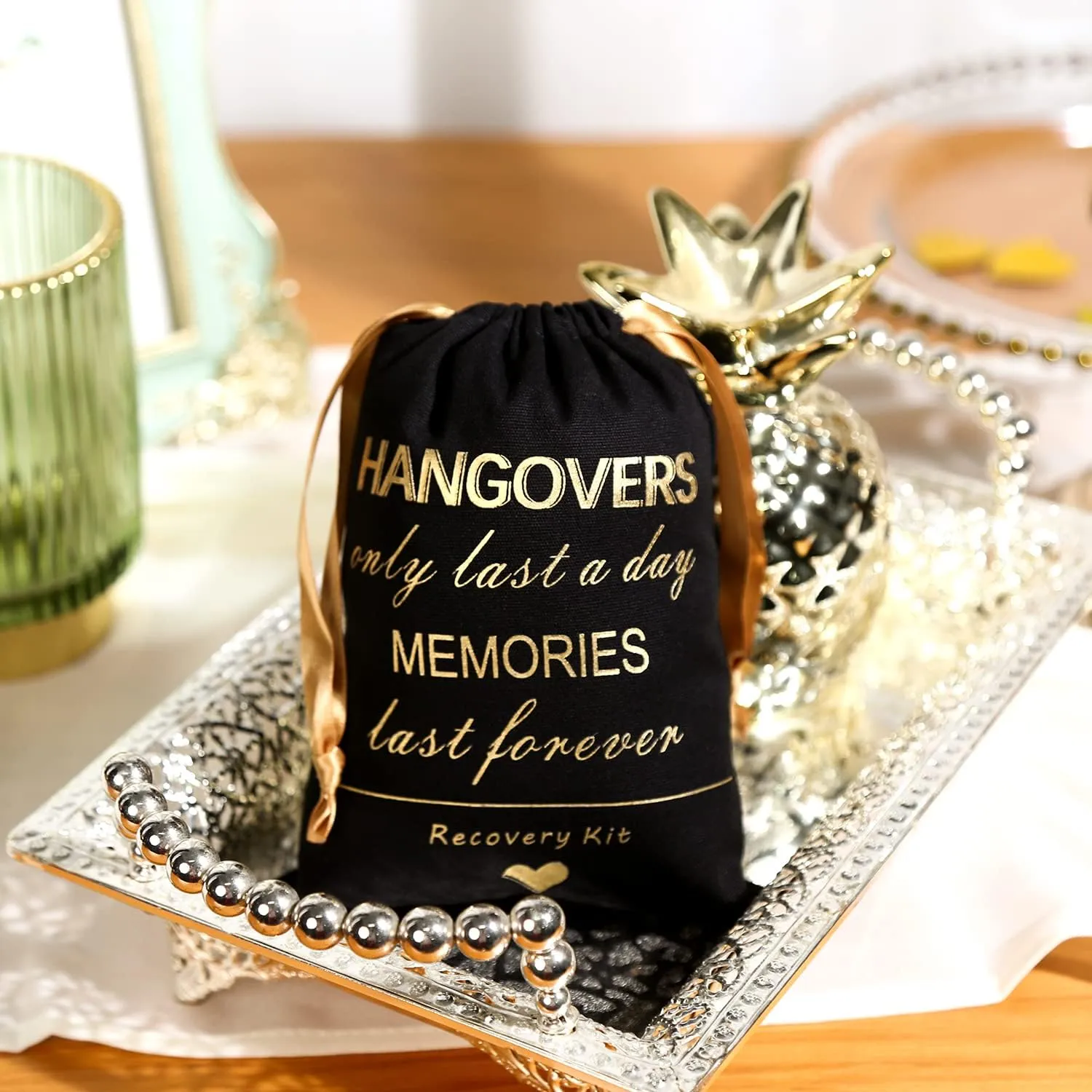 Cytdkve Gold Foil Hangover Kit Bag Bachelorette Party Favor Bag, Wedding Survival Kit Bags Bride Bridesmaid Gift Bags for Wedding Bridal Shower Party (10 Pieces, Black, 5 x 7 Inch)