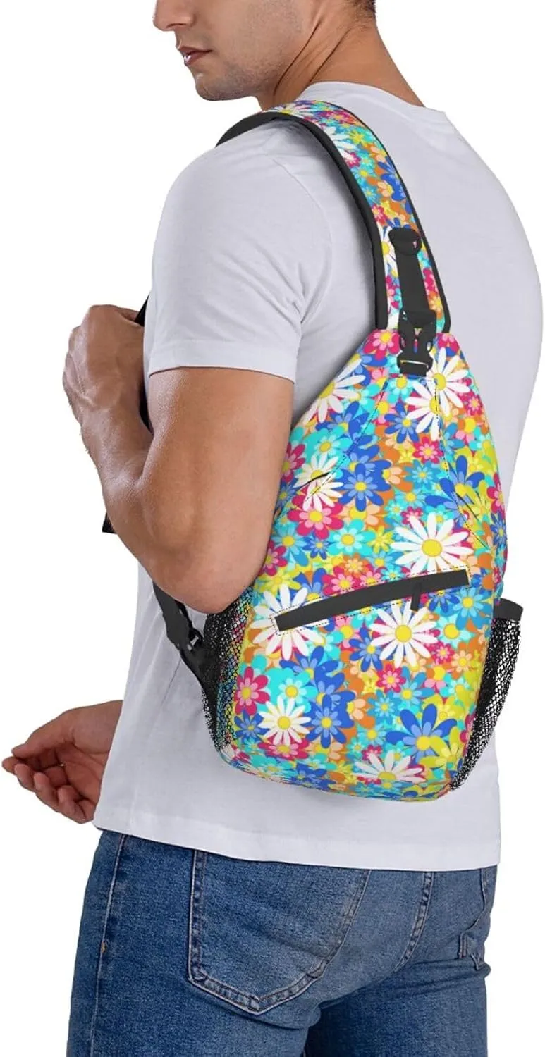 Daisy Flower Sling Backpack Chest Bag Crossbody Shoulder Bag Gym Cycling Travel Hiking Daypack For Men Women