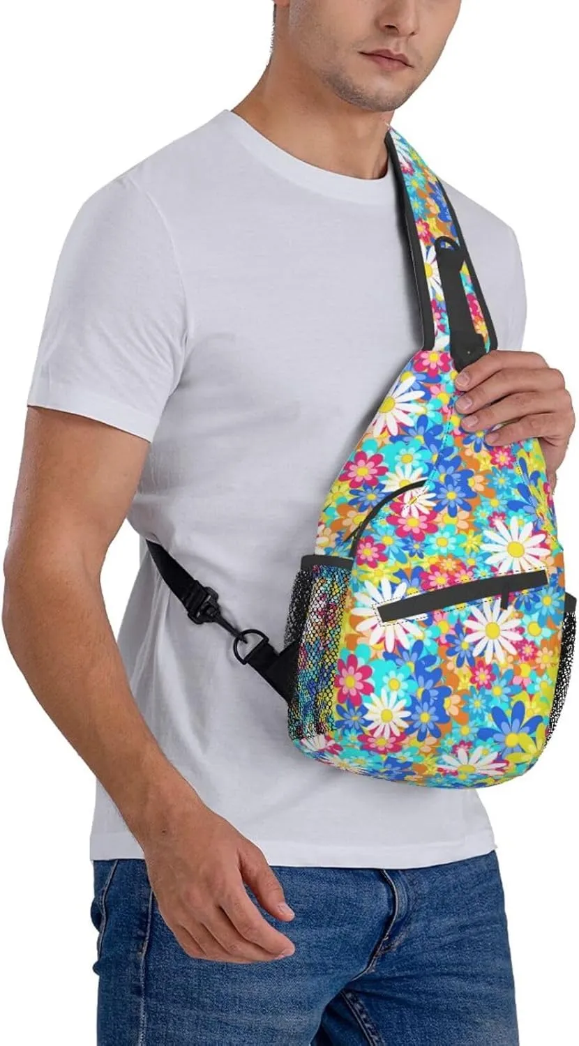 Daisy Flower Sling Backpack Chest Bag Crossbody Shoulder Bag Gym Cycling Travel Hiking Daypack For Men Women