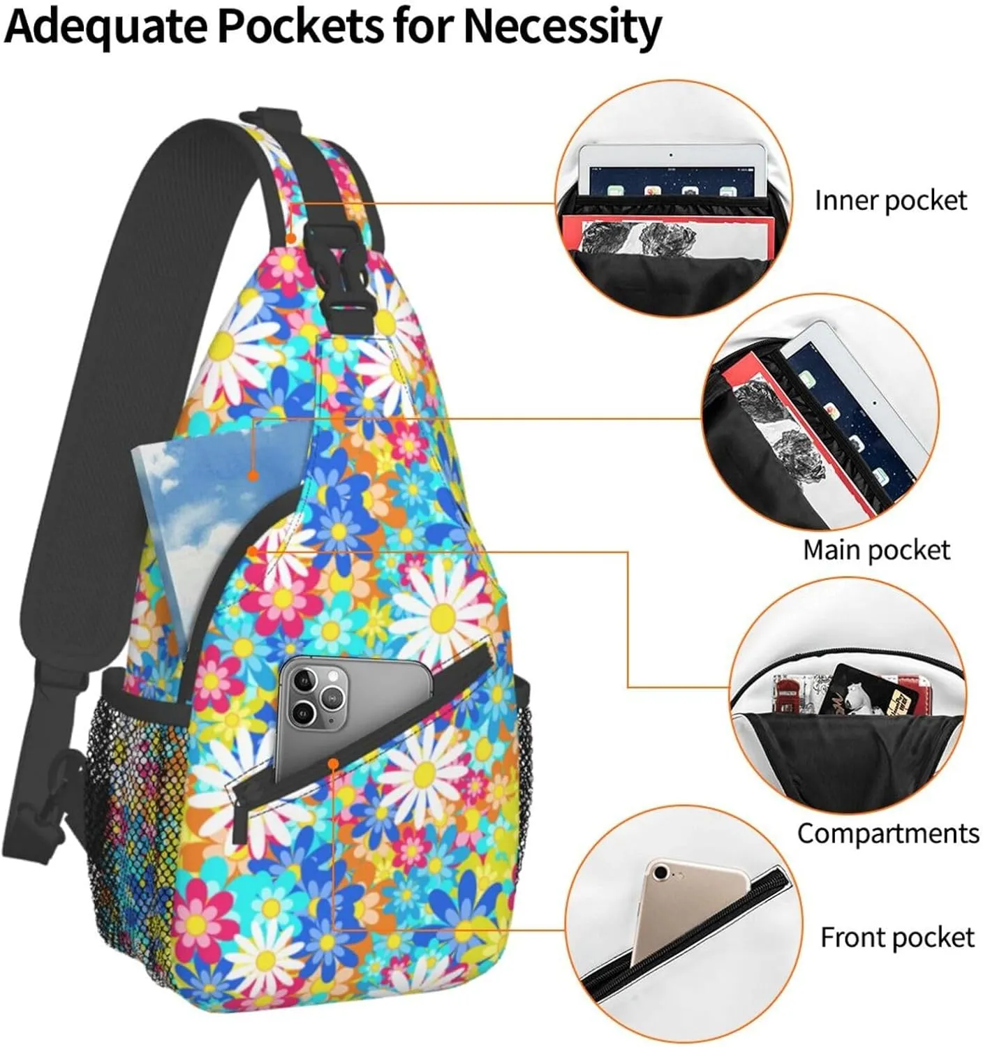 Daisy Flower Sling Backpack Chest Bag Crossbody Shoulder Bag Gym Cycling Travel Hiking Daypack For Men Women