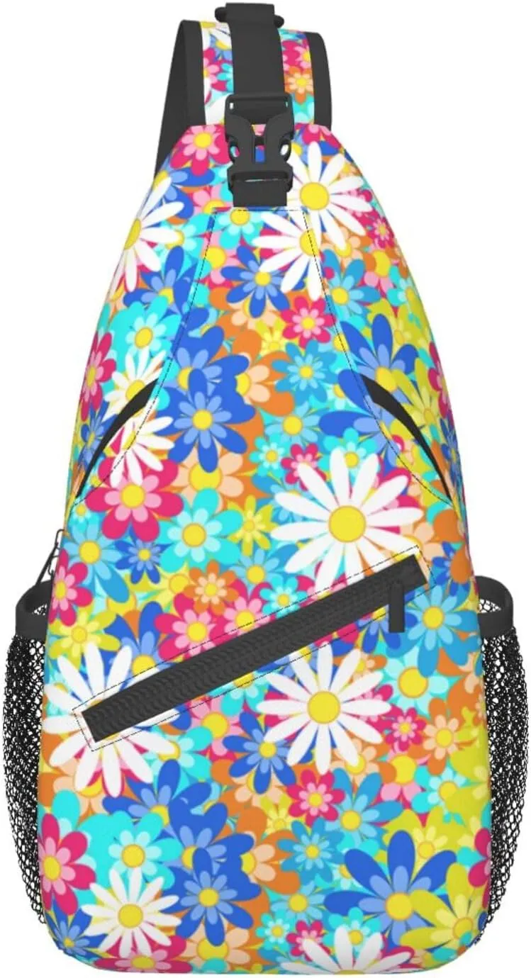 Daisy Flower Sling Backpack Chest Bag Crossbody Shoulder Bag Gym Cycling Travel Hiking Daypack For Men Women