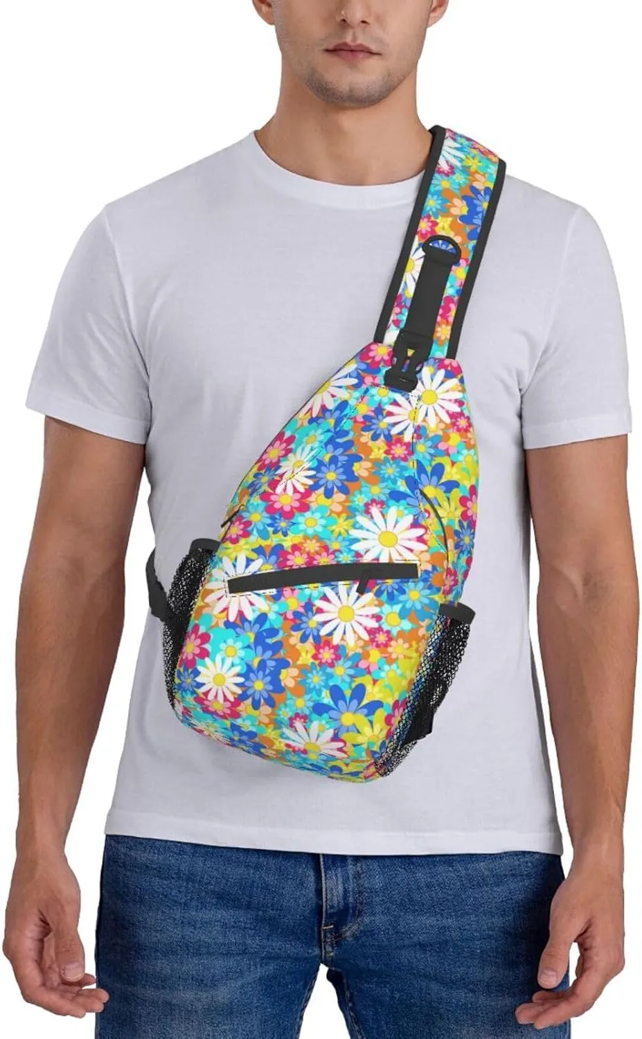 Daisy Flower Sling Backpack Chest Bag Crossbody Shoulder Bag Gym Cycling Travel Hiking Daypack For Men Women