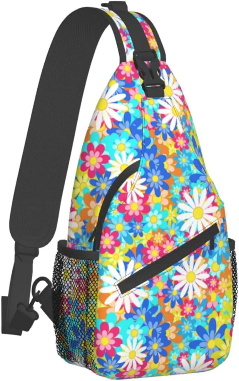 Daisy Flower Sling Backpack Chest Bag Crossbody Shoulder Bag Gym Cycling Travel Hiking Daypack For Men Women