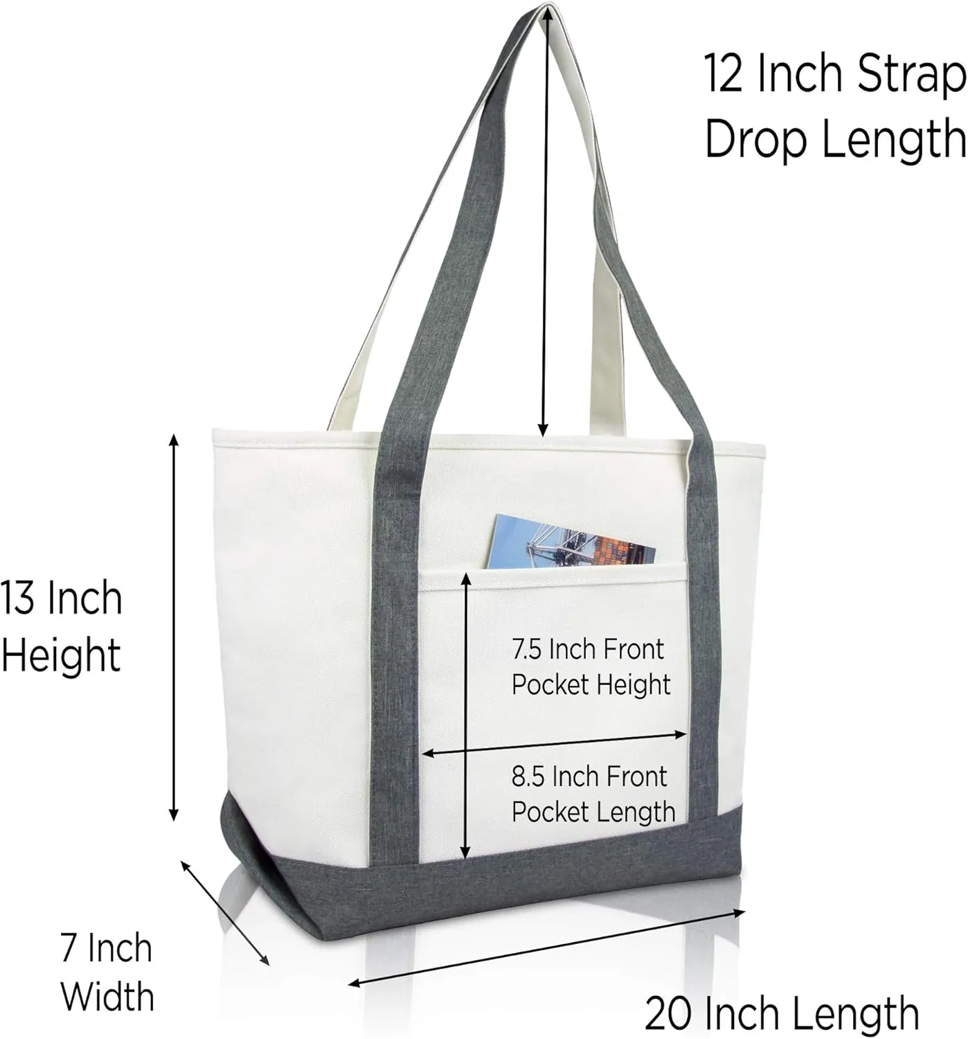 DALIX Heartbeat Embroidered Premium Cotton Canvas RN Nurse Tote Bag in Grey