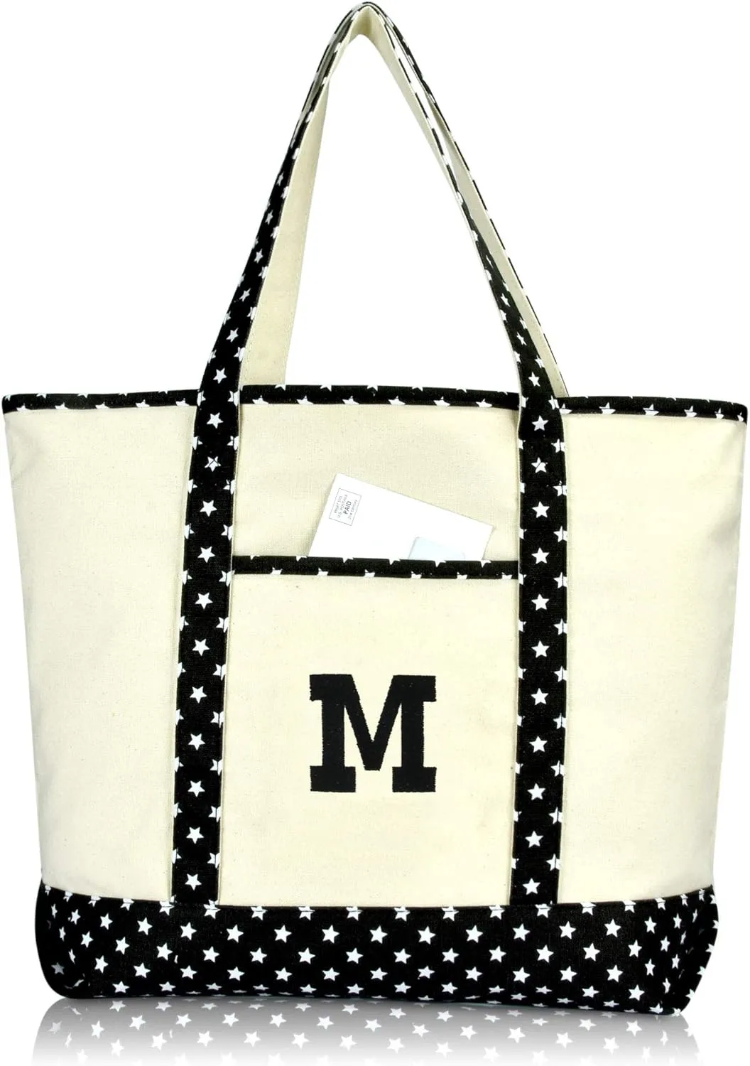 DALIX Initial Tote Bag Personalized Monogram Black Star Zippered Top Letter - M