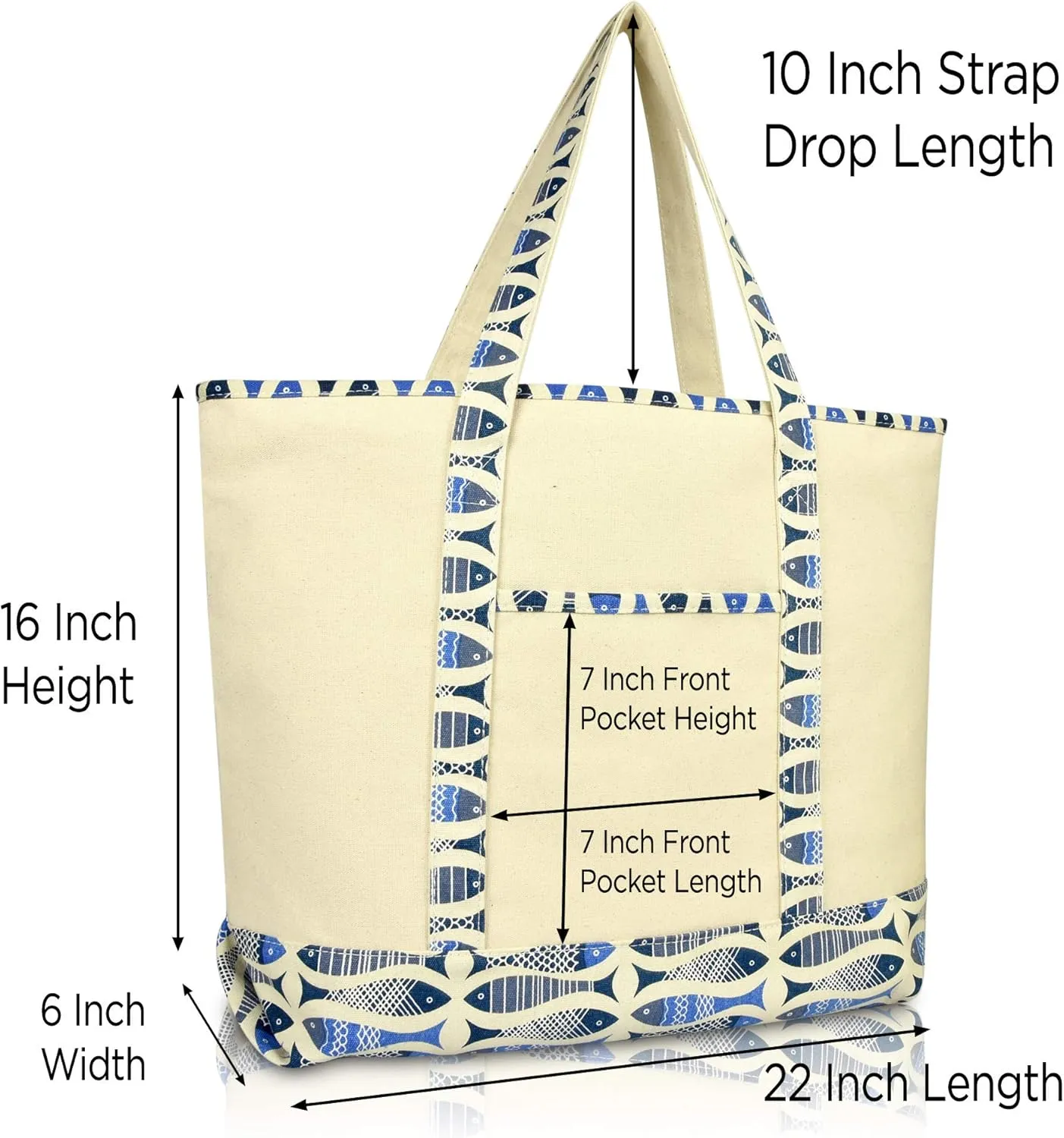 DALIX Initial Tote Bag Personalized Monogram Blue Antique Fish Zippered Top Bold Letter - E
